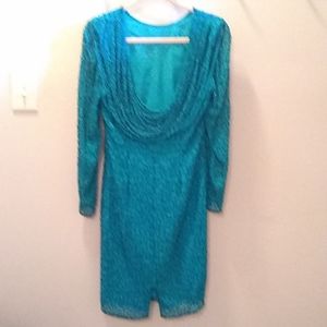 SWEELO VINTAGE, GORGEOUS, BLUE, SILK, HAND SEWN SEQUIN, LOW BACK DRESS, SMALL